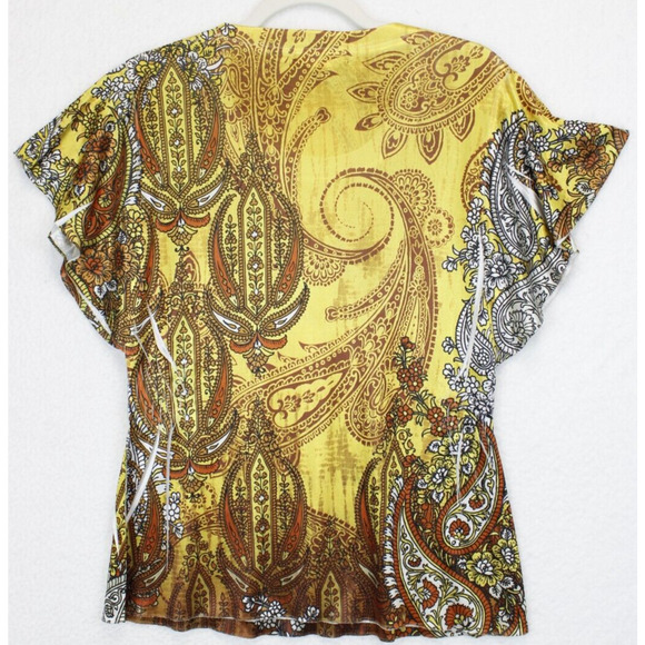 Appropriate Behavior Butterfly Sleeve Damask Print Blouse Women S Yellow Tan - Picture 2 of 8